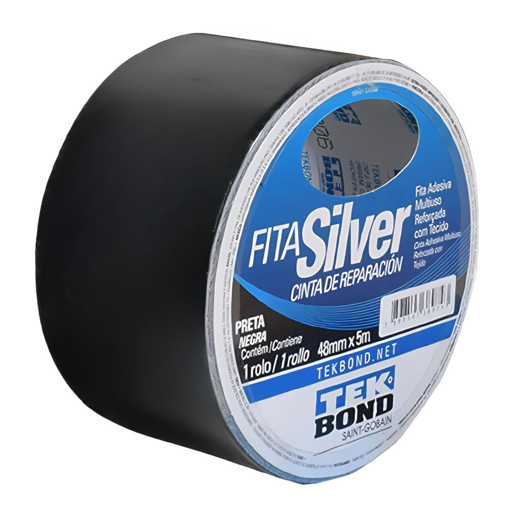 Fita Silver Tape 48mm x 5mts Preto Tek Bond